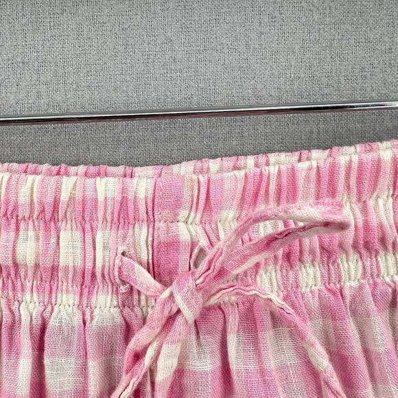FRANKIES BIKINIS Lou Gingham Shorts Women Medium Pink Linen Drawstring High Rise - Picture 12 of 16